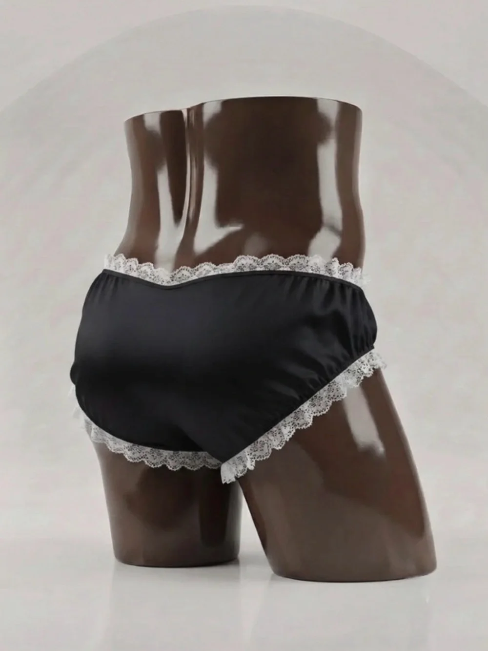 Black Satin Lace Bikini Panties with White Trim | XL